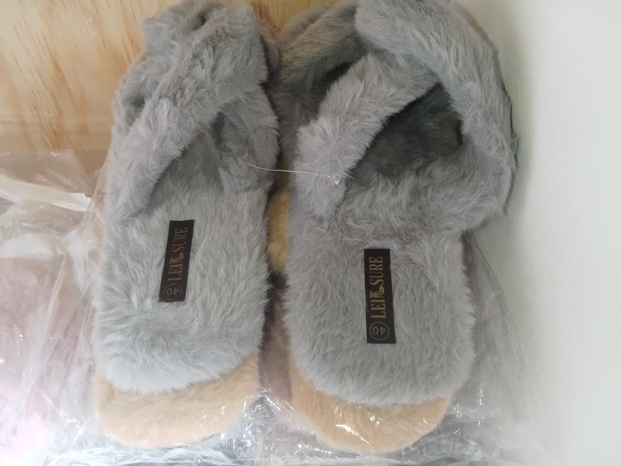 Grey Fluffly Flats for Ladies