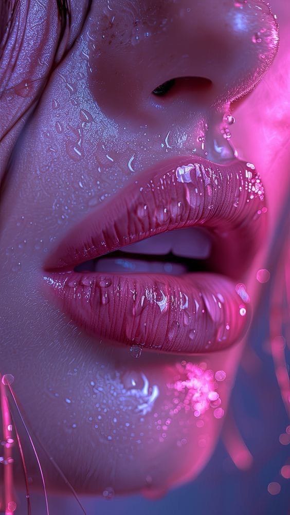 Neon lip close up Art